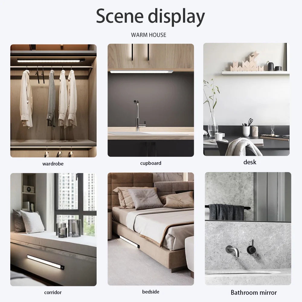 Motion Sensor LED Under Cabinet Light, Ultra Thin Wireless USB Rechargeable Closet Wardrobe Lamp for Kitchen Bedroom Indoor