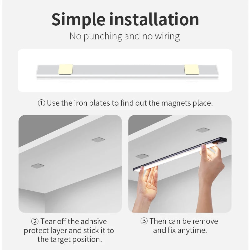 Motion Sensor LED Under Cabinet Light, Ultra Thin Wireless USB Rechargeable Closet Wardrobe Lamp for Kitchen Bedroom Indoor